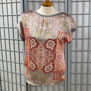 Promod Boxy Pink and Cream Short Sleeve Top
